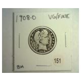1908-O BARBER QUARTER VERY GOOD / FINE