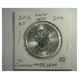 2016 CANADIAN MAPLE LEAF 1 OZ. SILVER