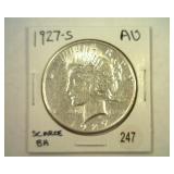 1927-S PEACE DOLLAR AU SCARCE