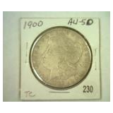 2 PIECES MORGAN SILVER DOLLARS: 1900 AU, 1900-O 45