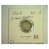 1865 THREE CENT NICKEL VERY GOOD