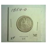 1854-O SEATED LIBERTY QUARTER EXTRA FINE
