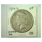 1924-S PEACE DOLLAR VERY FINE SCARCE