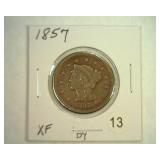 1857 LARGE CENT EXTRA FINE