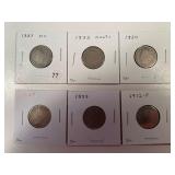 6 PIECES LIBERTY NICKELS 1883 NC, 1883 CENTS, 1884