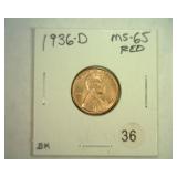1936-D LINCOLN CENT MS 65 RED