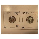 2 PC. MERCURY DIMES 1943-D AND 1944-D CHOICE ABOUT