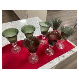 7 Green Bubble Glass Goblets