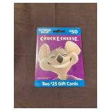 Chuck E Cheese $50.00 Gift Card