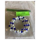 Faux  pearl and blue stone  wrap bracelet