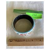Vintage floral painted wood cuff bracelet