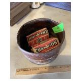 Vintage wood bowl with vintage Champion Spark