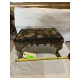Vintage wood, upholstered foot rest with cast