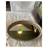 Vintage oval mirror, vanity tray 13 1/2 x 9 1/2