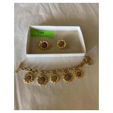 Sunflower charm bracelet and clip earrings gold