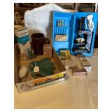 Box of assorted items.. scientist, medical and