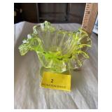 Candle compote dish, Fenton Vaseline glass about