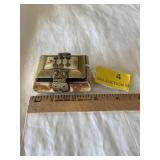 Vintage camel bone trinket box with brass inlays