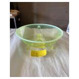 Vintage footed bowl, Vaseline and opalescent
