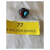 Silver ring with turquoise and coral 4.92g