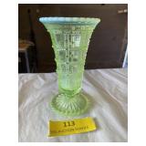Imperial glass ï¿½beaded blockï¿½ vase. Vaseline