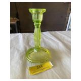 Vaseline glass candlestick about 6 1/2 inches