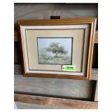 Windburg, framed and matted print. Deer drinks