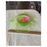 Vintage console bowl Vaseline glass 8 x 2 1/2