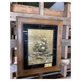 Vintage gold foil art print sailing ship at C 24