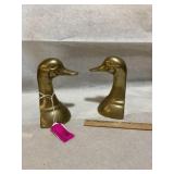 1970s solid brass duck head book ends 5 1/2