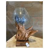 Bally hand blown glass bowl on teak driftwood