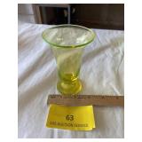 Vaseline glass small footed vase 4 1/2 inches