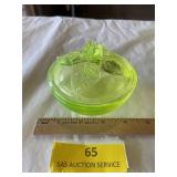 Vintage candy dish with lid Vaseline glass Boyd