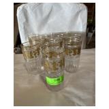 Crystal water glasses with gold overlay design..