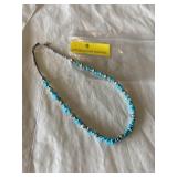 Turquoise and silver rose bead necklace 17 inches