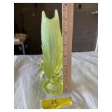 Vintage Vaseline opalescent corn vase, Dugan