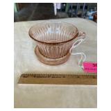 Pink depression glass cup and coaster