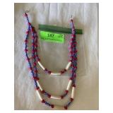 Glass bead necklace 10 1/2 inch hanging length