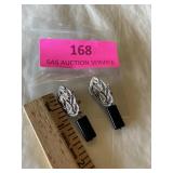 925 silver and Onyx pierced clip back earrings