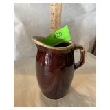 Hull small pitcher with handle brown drip glaze