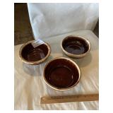 Hull 5 inch bowls, brown drip glaze one has small