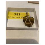 14 karat tigers eye pendant, 2 inches long