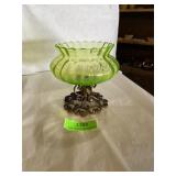 Vintage Vaseline glass 5 inch bowl with stand