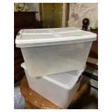 Two large plastic totes with lids 13 x 23 x 16