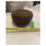 Antique woven sewing box or dresser casket