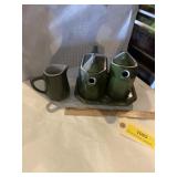 Unique green Hall dual tea pots in carrier with