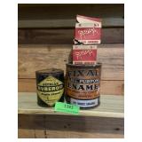 Antique metal cans and wood joiners
