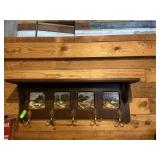 Wood hat rack with ceramic tiles and brass