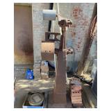Antique belt pulley with stand and with belt. 6ï¿½