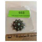 Vintage brooch, silver tone and blue beads